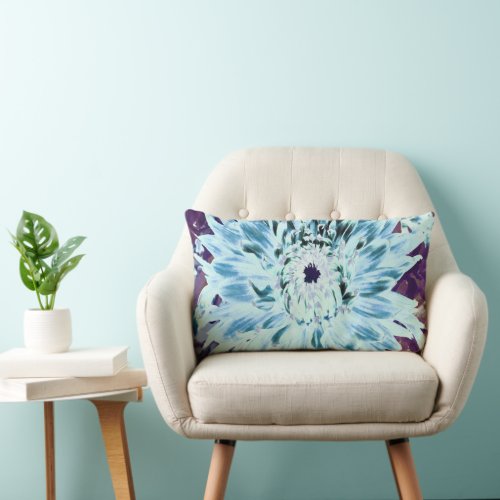 Mint Green and Teal Dahlia Flower Lumbar Pillow