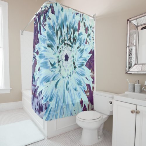 Mint Green and Teal Dahlia Flower Shower Curtain