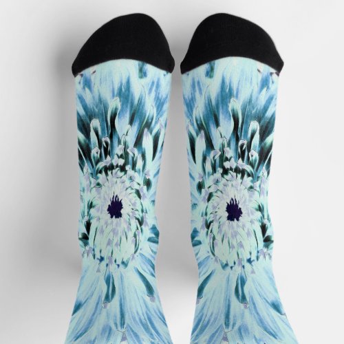 Mint Green and Teal Dahlia Flower Socks