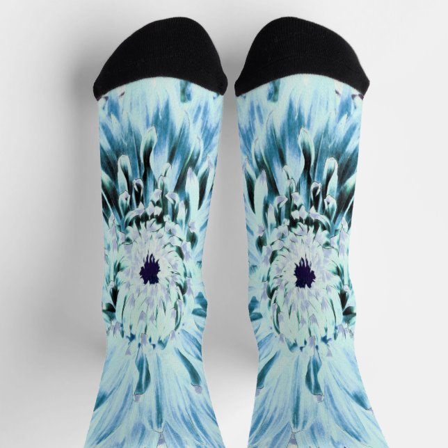 Mint Green and Teal Dahlia Flower Socks (Top)