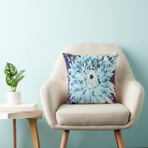 Mint Green and Teal Dahlia Flower Throw Pillow