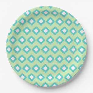 Mint Green and Teal Tribal Ikat Pattern Paper Plates