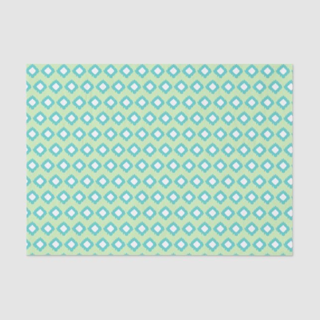 Mint Green and Teal Tribal Ikat Pattern Tissue Paper (Front)