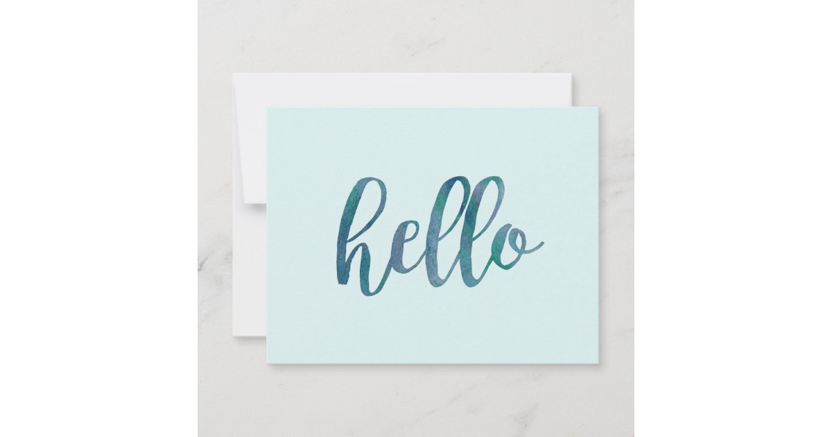 Hello Note Card Mint Green and Teal Watercolor Hello Note Card | Zazzle