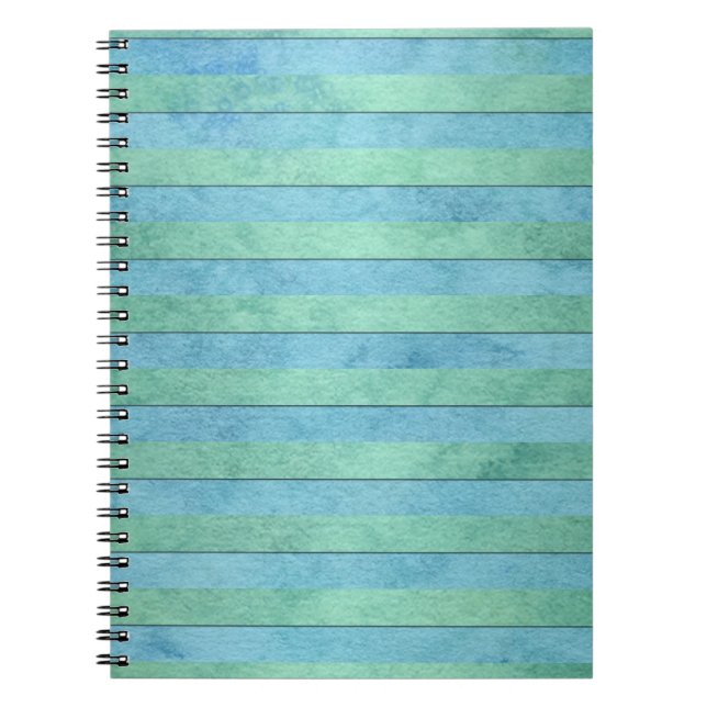 Mint Green and Tuquoise Pastel Stripes Pattern Notebook (Front)