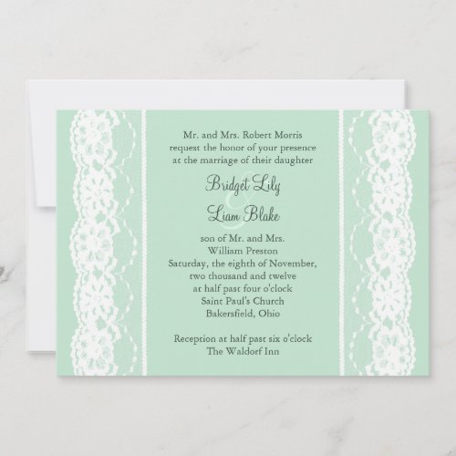 Mint Green and Vintage Lace Wedding Invitation