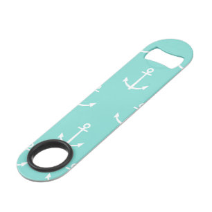 Mint Green and White Anchors Pattern 1 Bar Key