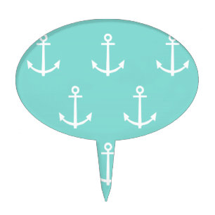 Mint Green and White Anchors Pattern 1 Cake Topper
