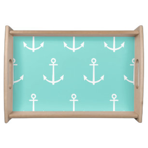 Mint Green and White Anchors Pattern 1 Serving Tray