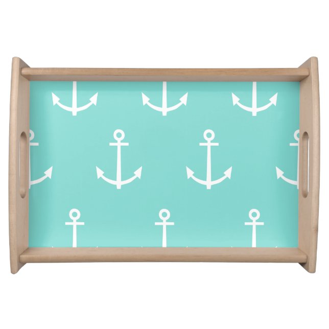 Mint Green and White Anchors Pattern 1 Serving Tray (Front)