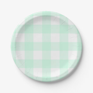 Mint Green and White Buffalo Check Paper Plates
