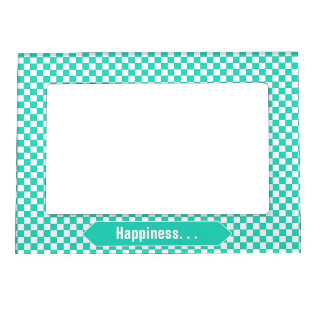 Mint Green and White Checkered Custom Photo Magnetic Frame (Front)