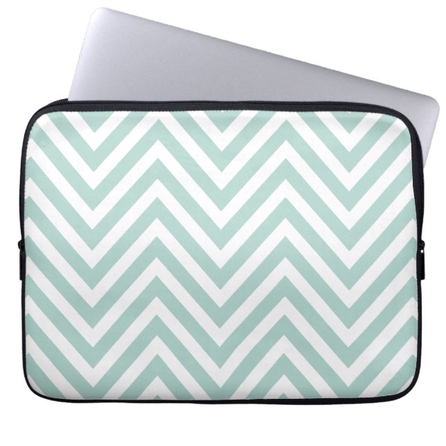 MINT GREEN AND WHITE CHEVRON PATTERN LAPTOP SLEEVE (Front)
