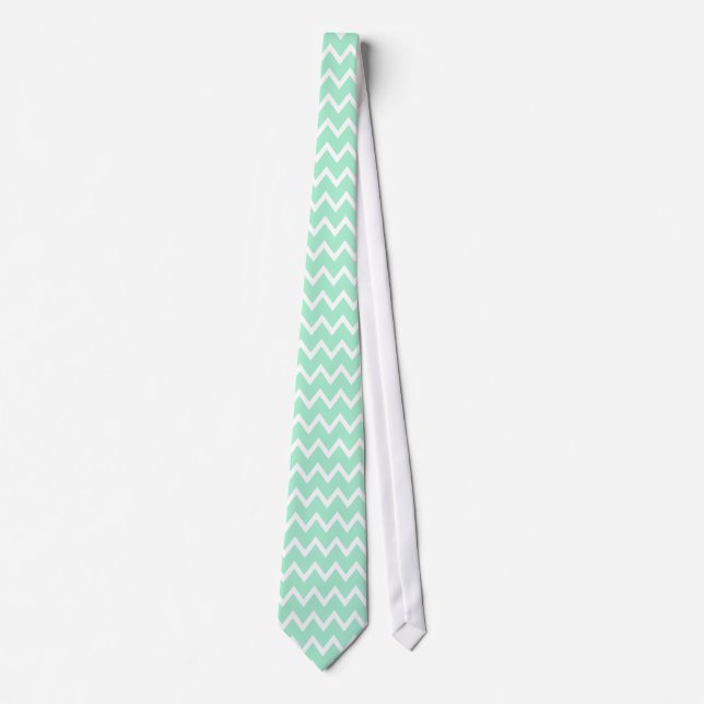 Mint Green and White Chevron Pattern Neck Tie (Front)