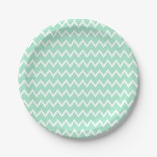Mint Green and White Chevron Pattern Paper Plates