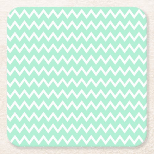 Mint Green and White Chevron Pattern Square Paper Coaster