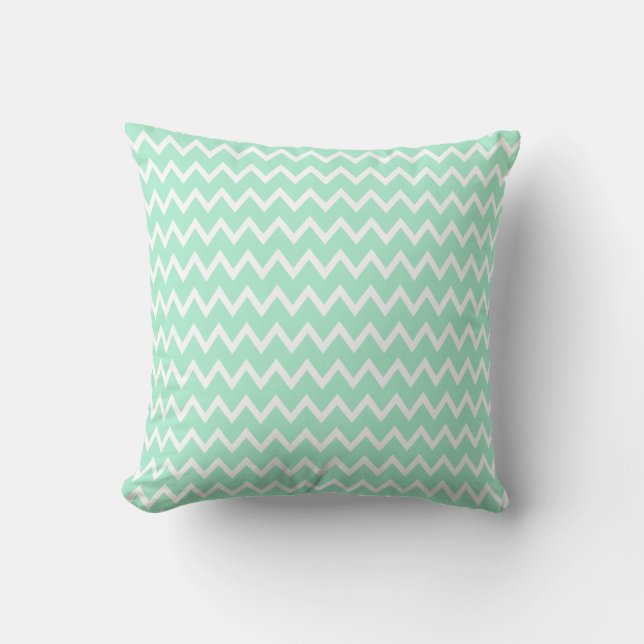 Mint Green and White Chevron Pattern Throw Pillow (Front)