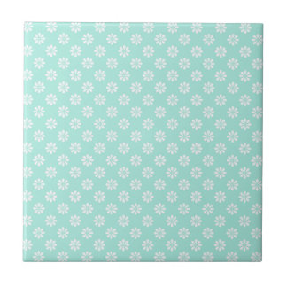 Mint Green and White Daisies Patterned Ceramic Tile