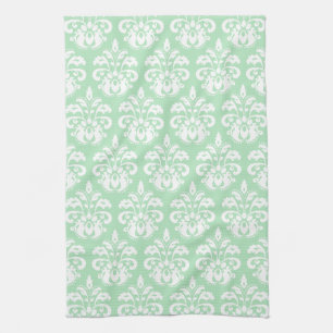 Mint green and white damask kitchen towel