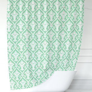 Mint Green and White Damask Shower Curtain