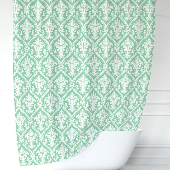 Mint Green and White Damask Shower Curtain (Creator Uploaded)