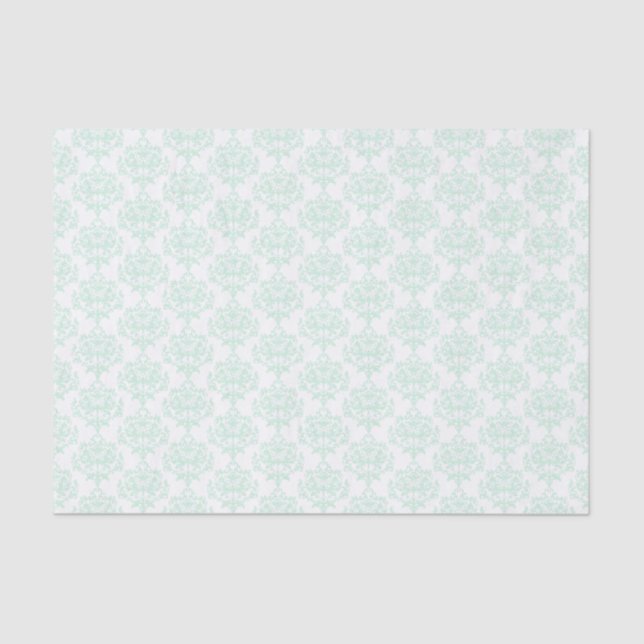 Mint Green and White Damask Tissue Paper (Front)
