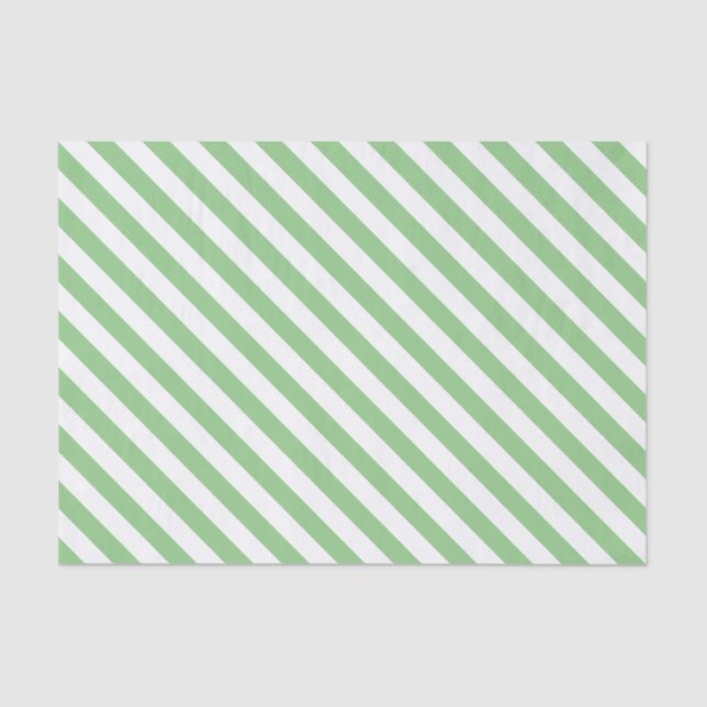 Mint Green and White Diagonal Stripes Tissue Paper (Front)