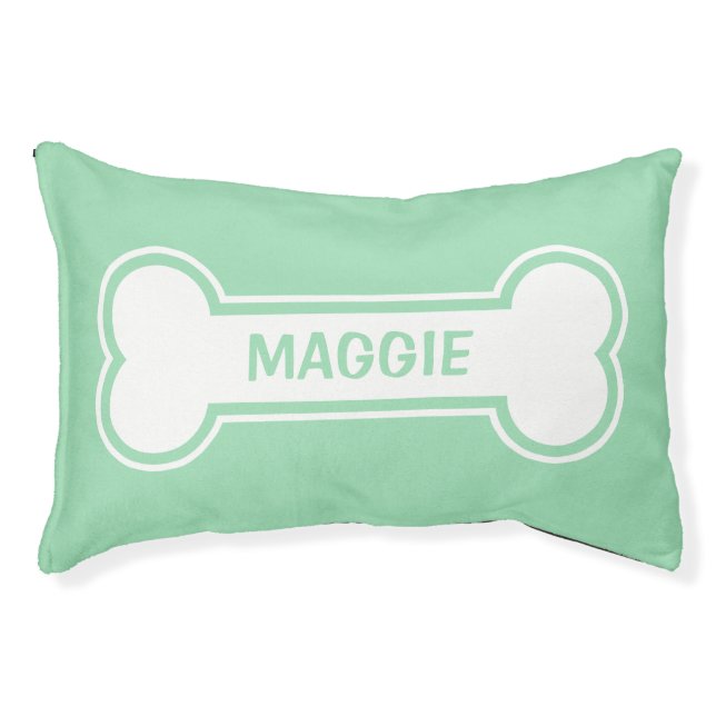 Mint Green And White Dog Bone With Custom Name Pet Bed (Front)