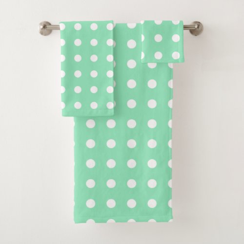 Mint Green And White Dots Modern Elegant Template Bath Towel Set