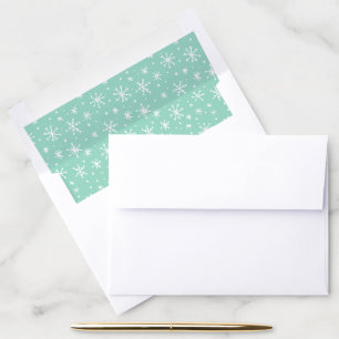 Mint Green and White Festive Snowflake Doodles Envelope Liner
