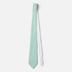 Mint Green And White Floral Damasks Pattern Neck Tie