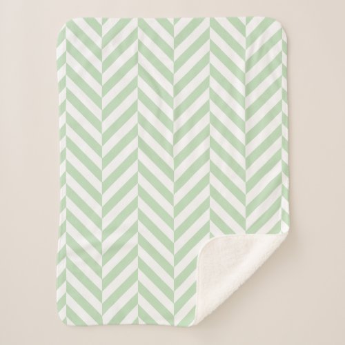 Mint Green and White Geometric Herringbone Pattern Sherpa Blanket