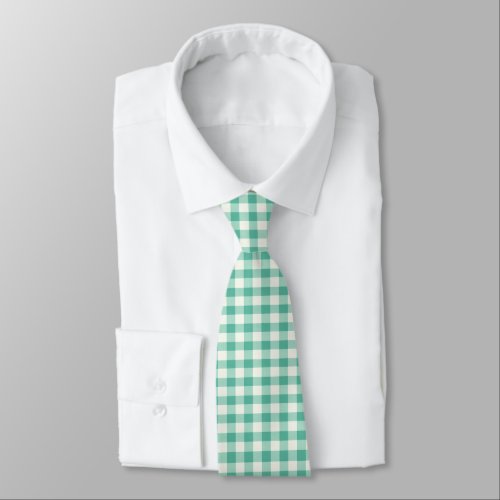Mint Green and White Gingham Neck Tie