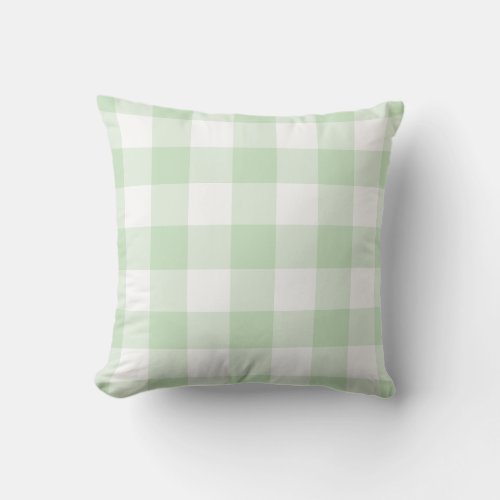 Mint Green and White Gingham Pattern Checkered Outdoor Pillow