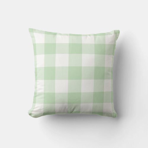 Mint Green and White Gingham Pattern Throw Pillow
