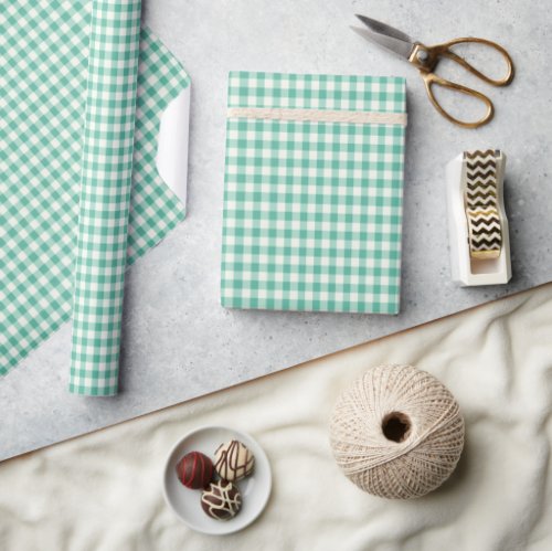 Mint Green and White Gingham Wrapping Paper