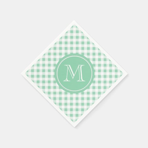 Mint Green and White Gingham Your Monogram Napkins