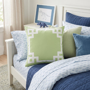 Mint Green and White Greek Key Border Throw Pillow