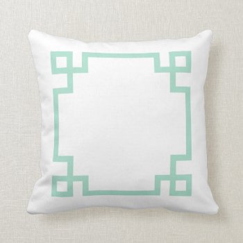 Mint Green And White Greek Key Throw Pillow by cardeddesigns at Zazzle