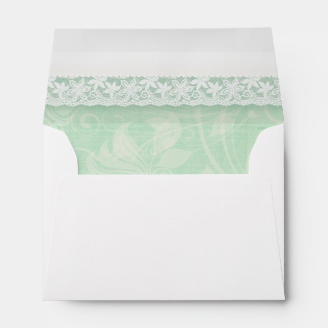 Mint green and white lace wedding envelope (Back (Bottom))
