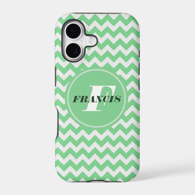Mint-Green And White Monogram Chevron Pattern Iphone Case (Back)