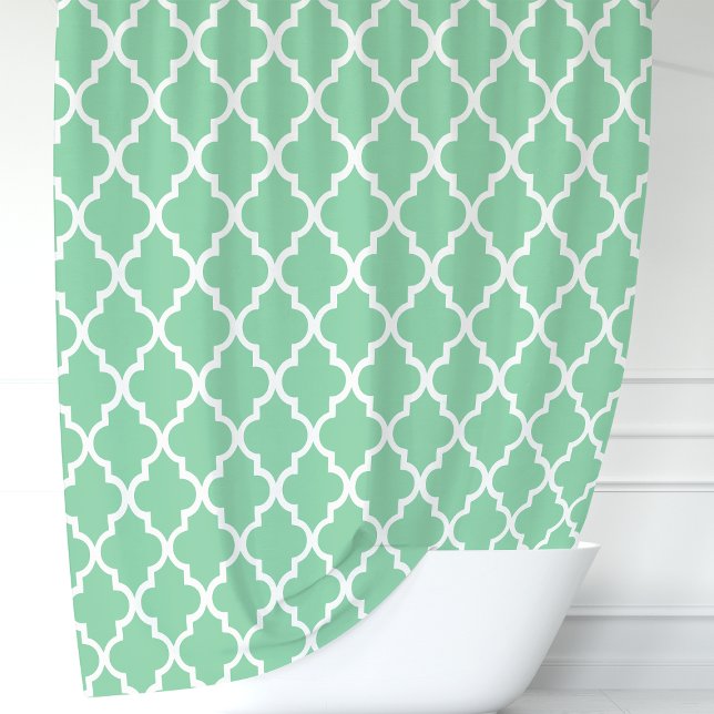 Mint Green and White Moroccan Quatrefoil Shower Curtain (Creator Uploaded)