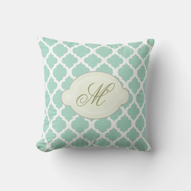 Mint green and white Moroccan Throw Pillow (Front)