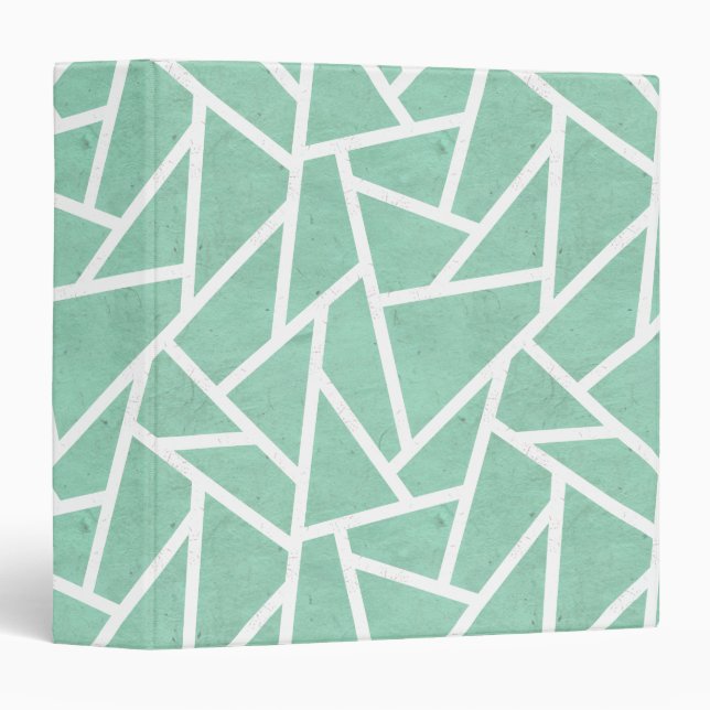Mint green and white mosaic pattern 3 ring binder (Front/Spine)