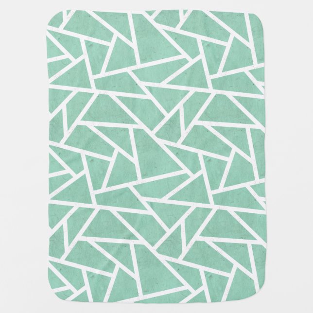 Mint green and white mosaic pattern baby blanket (Front)