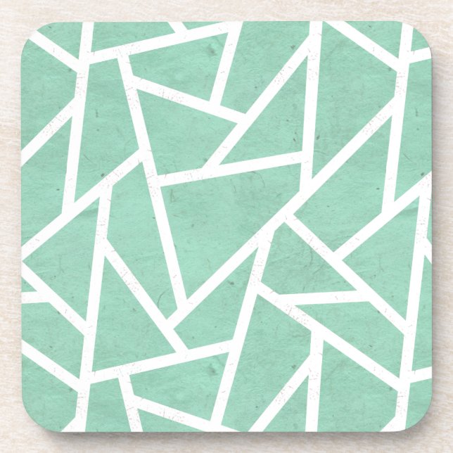 Mint green and white mosaic pattern beverage coaster (Front)
