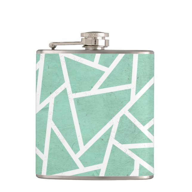 Mint green and white mosaic pattern flask (Front)