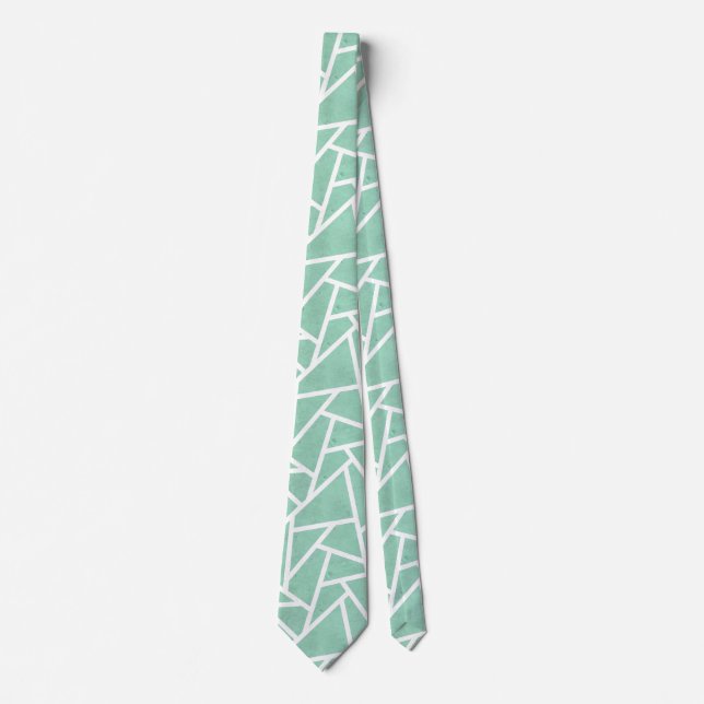 Mint green and white mosaic pattern neck tie (Front)