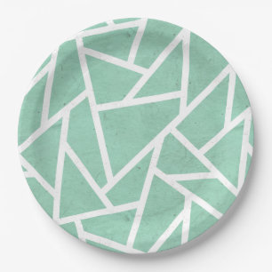 Mint green and white mosaic pattern paper plates