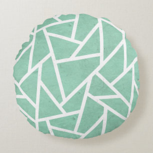 Mint green and white mosaic pattern round pillow